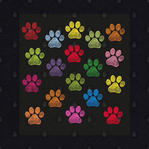 Cute doodle hand drawn colorful paw prints by GULSENGUNEL